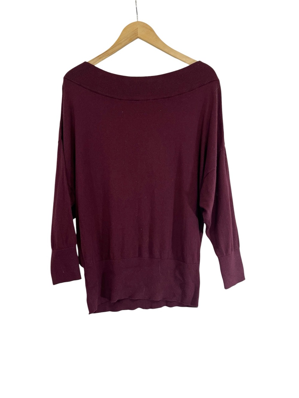 Express Burgundy Wide Boatneck Dolman Sleeve Banded Bottom Sweater Size M - Picture 7 of 8